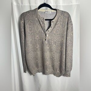 Vintage Angora Sweater Made in Italy Paisley Henley Size M Gray Soft Wool Blend